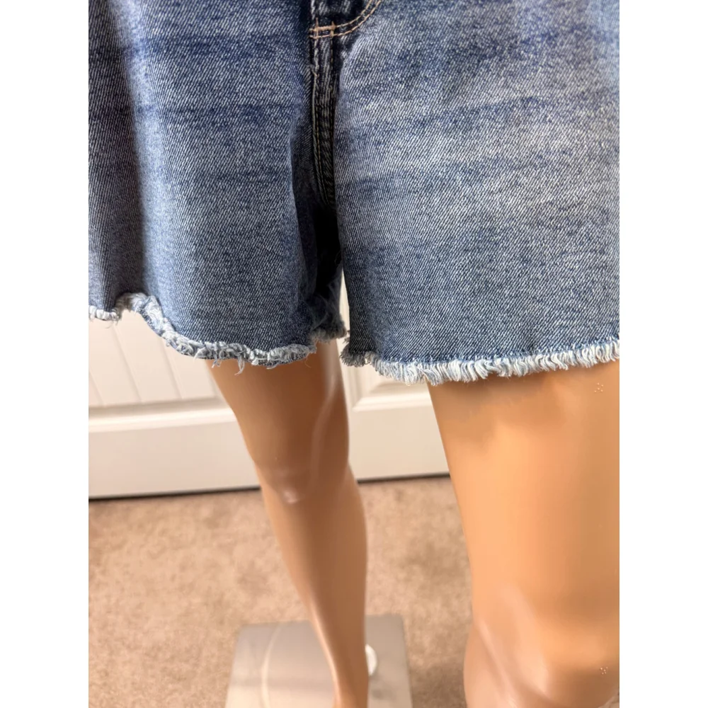 Woman's Hollister Blue Curvy High-Rise Vintage Stretch Cutoff Jean Shorts 13 Y2K